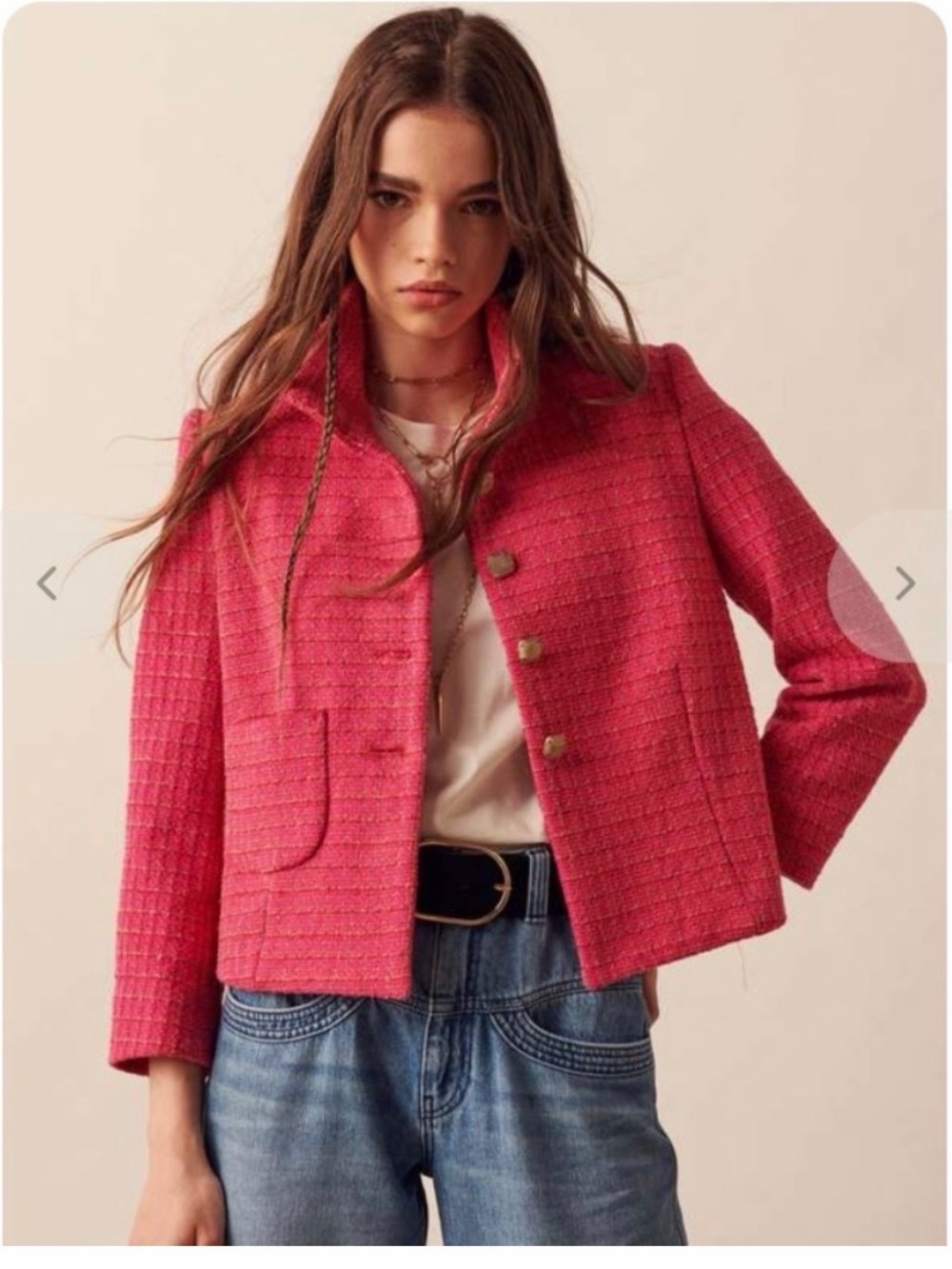 NWOT ba&sh Pink Tweed Cropped Jacket